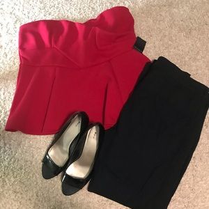 Red peplum strapless top